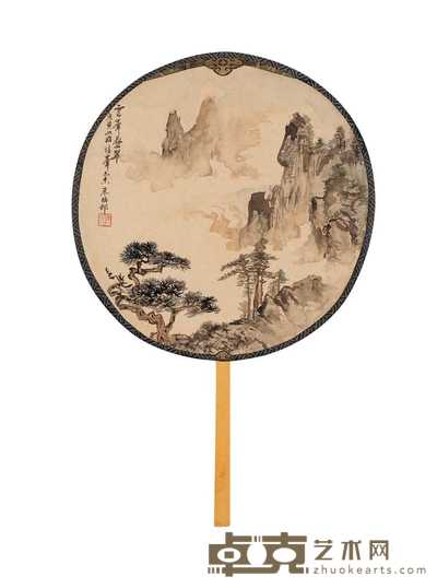 朱梅邨 己未（1979年）作 云峰叠翠图 纨扇 